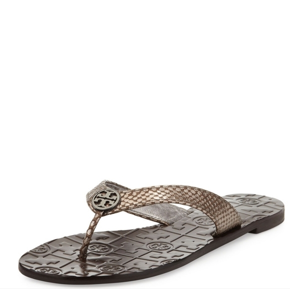 Tory Burch Brown Thora Snakeskin Sandals - Picture 1 of 8